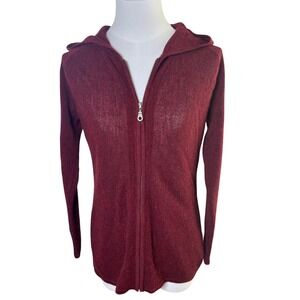 Peruvian Connection Baby Alpaca Knit Zip Hoodie Burgundy Sweater Women S